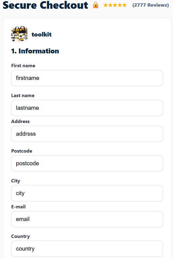 Secure checkout form with address details