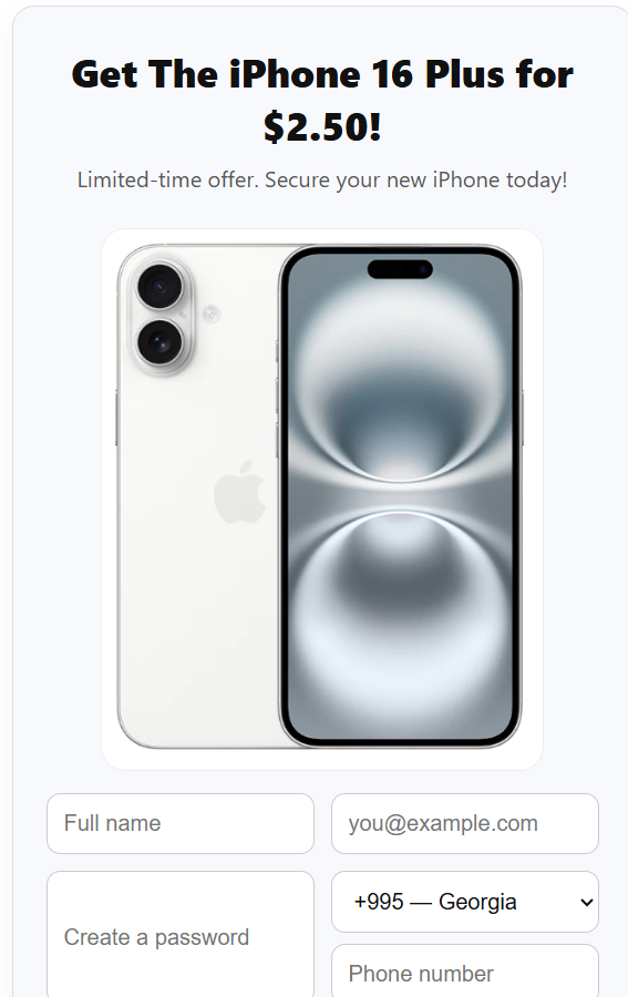 Promotional landing with iPhone hero and form